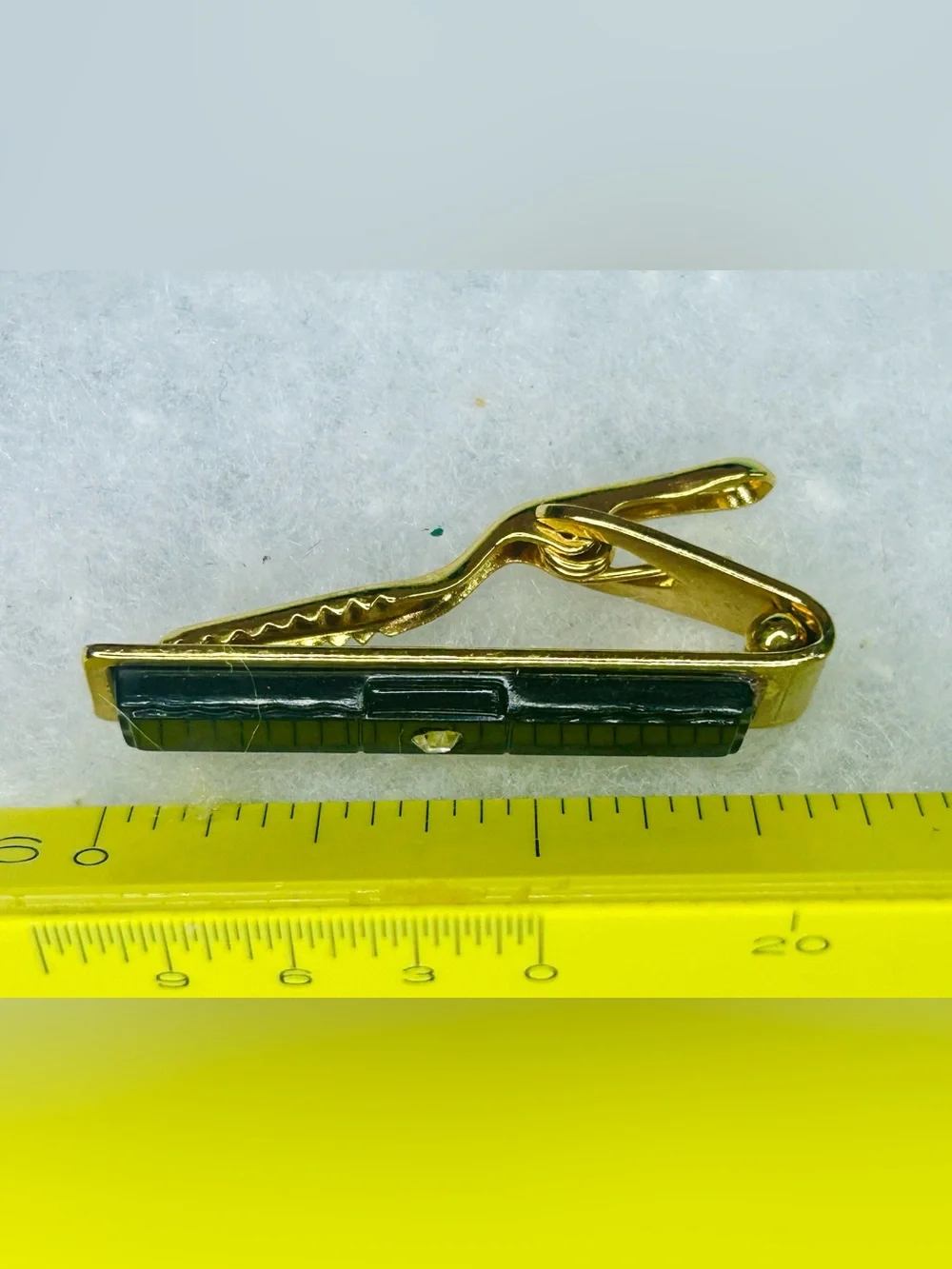 Vintage Gold Tone Black Acrylic Cufflink & Tie Bar Set (c. 1965–1975)